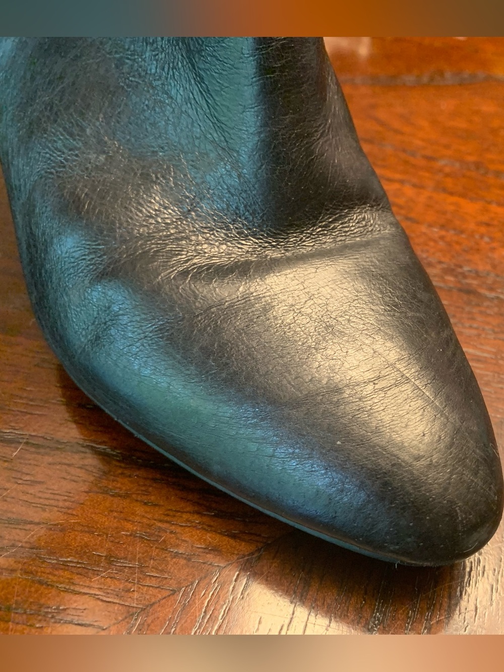Black Leather Knee-High Wedge Boots - Women - Picture 7 of 8